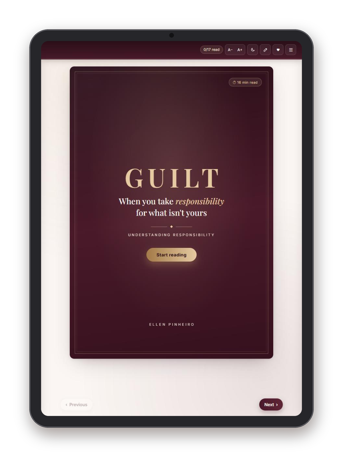 Guilt eBook shown on an iPad